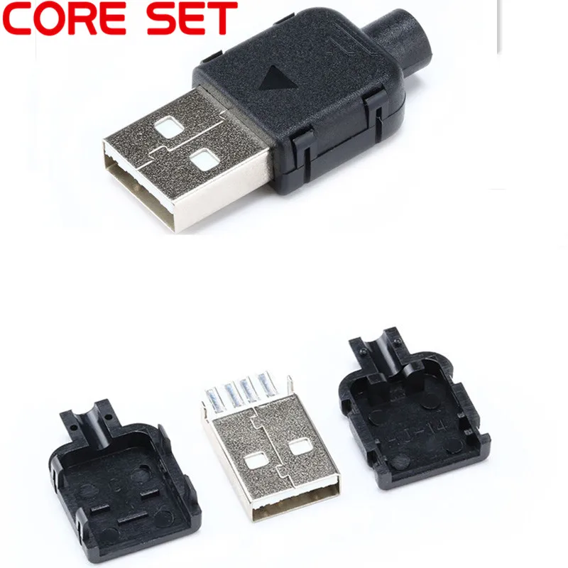 10 Sets DIY USB 2.0 Connector Plug A Type Male 4 Pin Assembly Adapter Socket Solder Type Black Plastic Shell For Data Connection