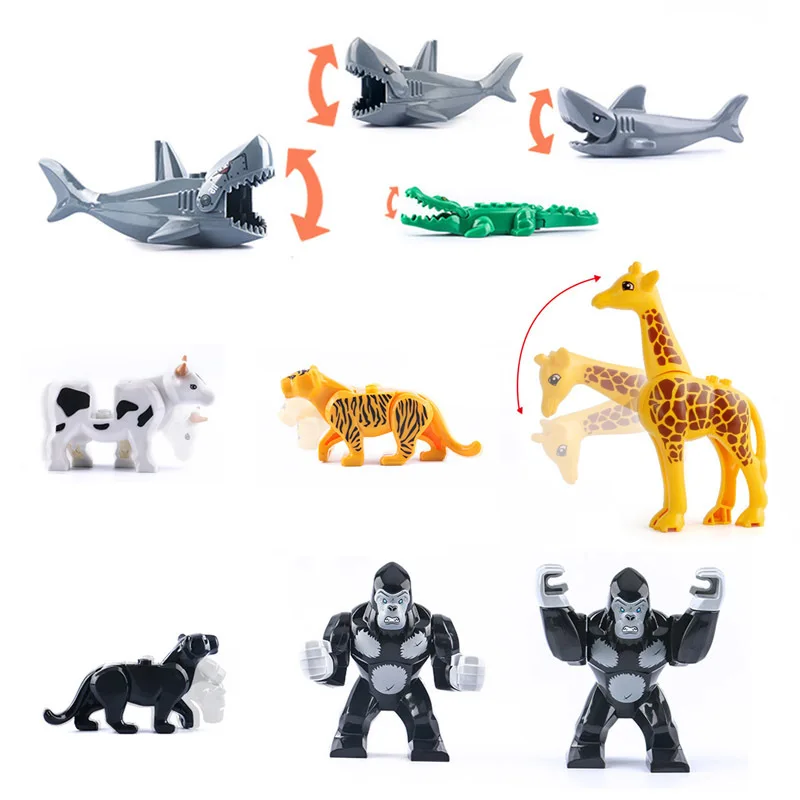 Animal Series Figures Dinosaur Dragon Whale Gorilla Horse Bear elk Tiger crocodile Building Blocks Educational Toys for Children