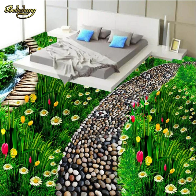 beibehang Flowers grassland Custom floor tiles Wallpaper Waterproof For Bathroom 3D Landscape Wall Papers Wall Coverings tapety