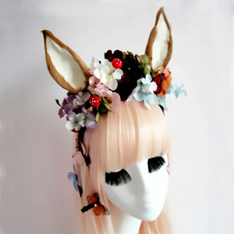 Fancy Dress Cat Fox Ears Headband Anime Cosplay Pairty Costume Flowers Gothic Headbands Hair Accessories