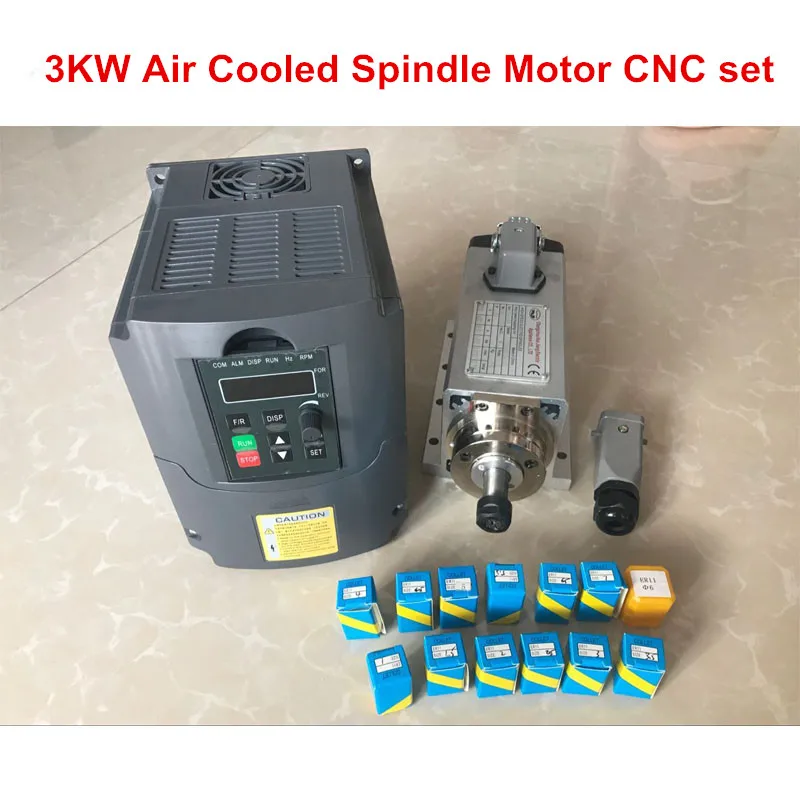 3KW 220V ER20 공냉식 스핀들 모터 4 베어링 + 3KW VFD 인버터 + 조각기 용 ER20 콜렛 13 피스
