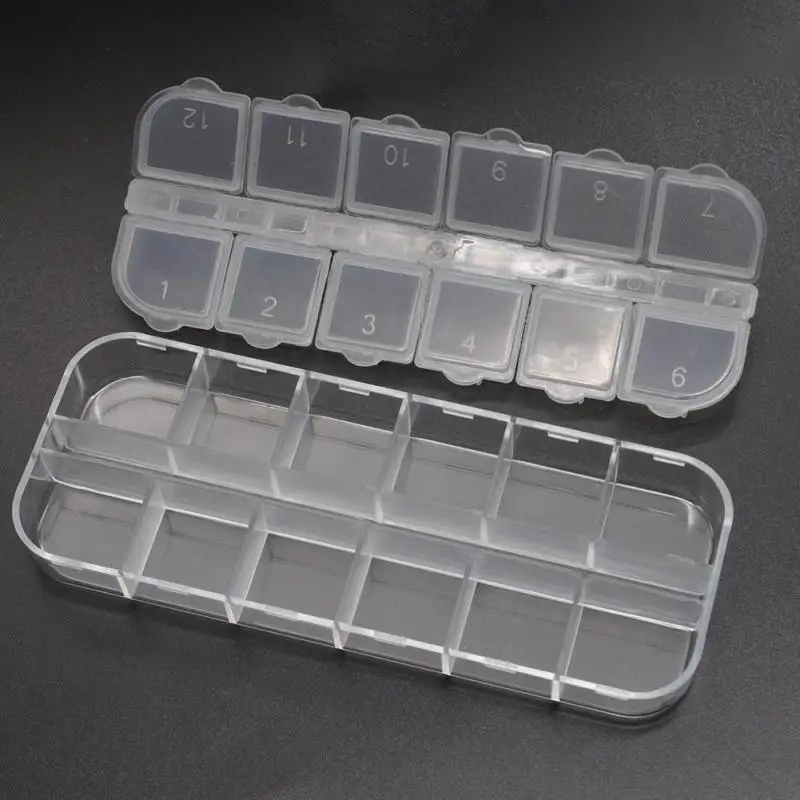 12 Grids Plastic Storage Case Small Thing Container Nail Art Products Box Rhinestone Earring Jewelry Compartment Storages Casing