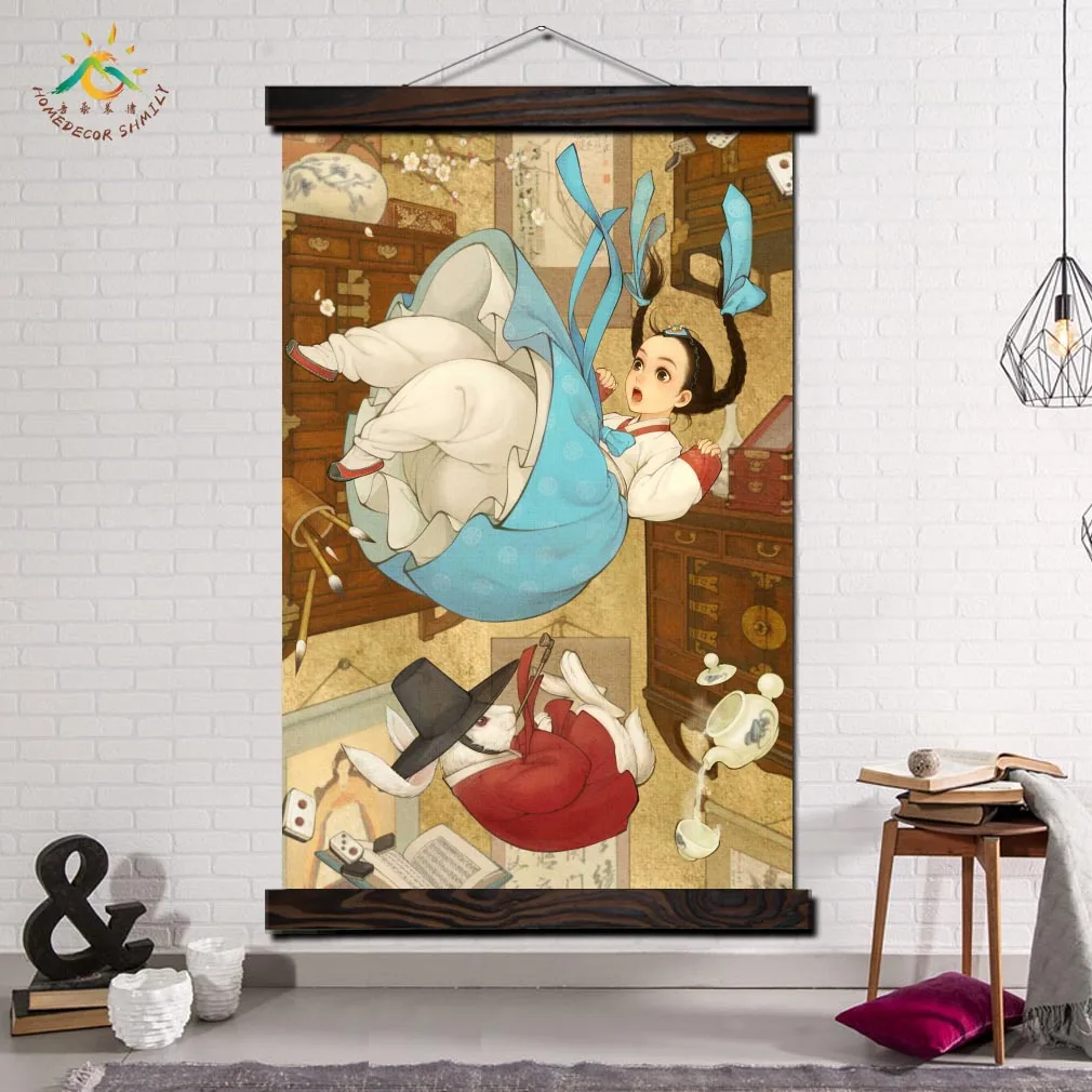 Korea Costume Girl Wall Art Canvas Prints Painting Frame Scroll Painting Hanging Modern Decorative Picture