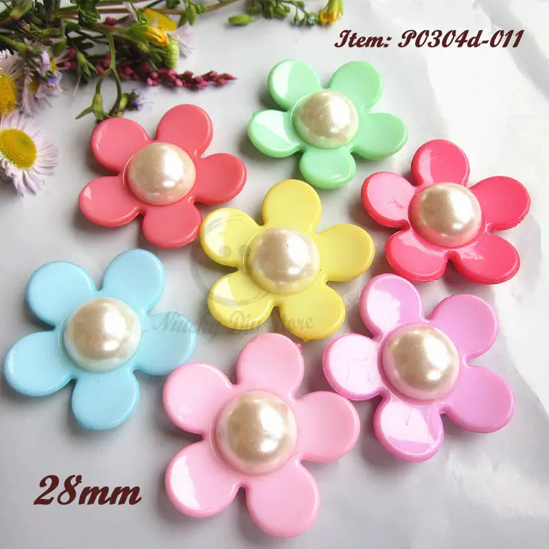 48pcs 28mm Mixed color flat flower craft deocrative buttons for sewing scrapbook sewing or tackiness accessories