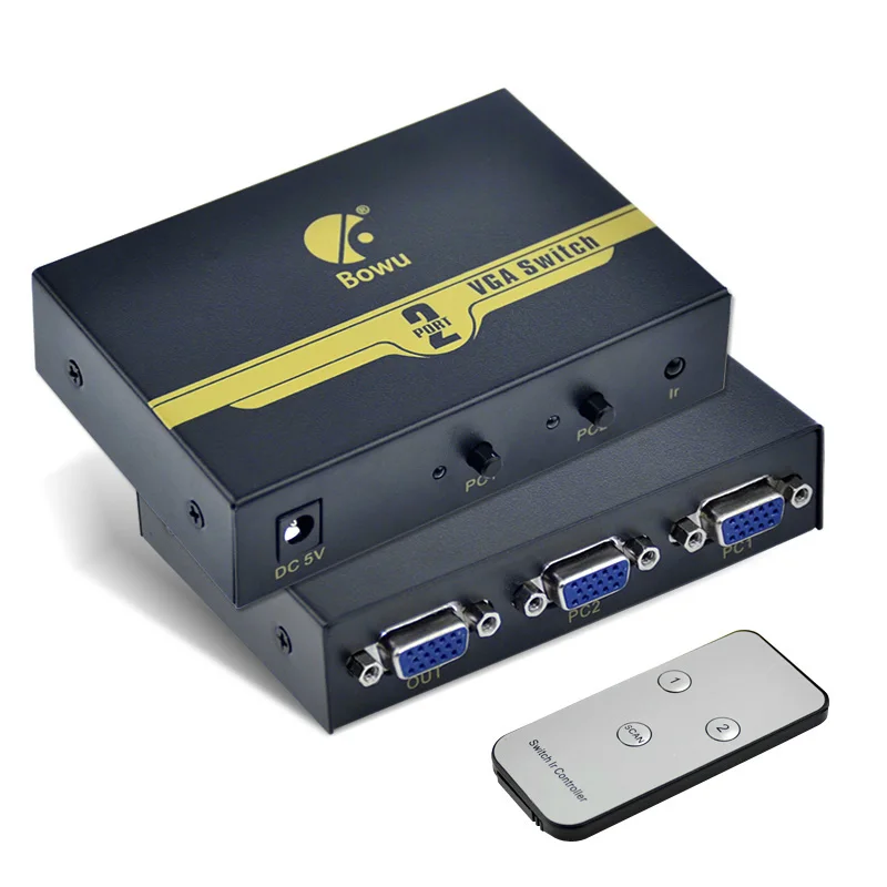 2 Port VGA Switch Splitter 2 In 1 Out Video Computer Host Monitor Converter Shared Remote Control Switcher