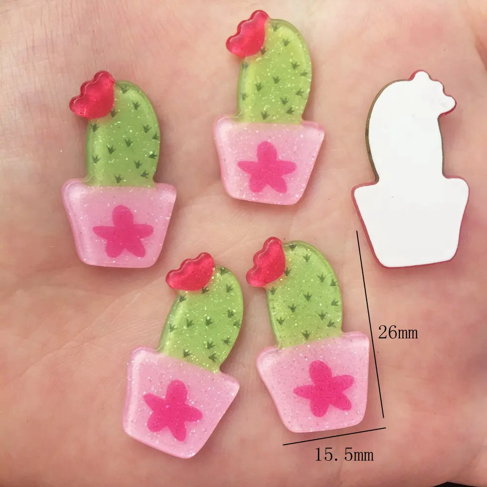 Glitter Colourful Cactus Flat back Acrylic sheet  Miniature pattern applique 10pcs DIY Wedding scrapbook craft OF625