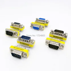 Mini Sexo Changer Adaptador, D-Sub para macho VGA Feminino Plug Connector, DB9 DB15, RS232, 9 15Pin