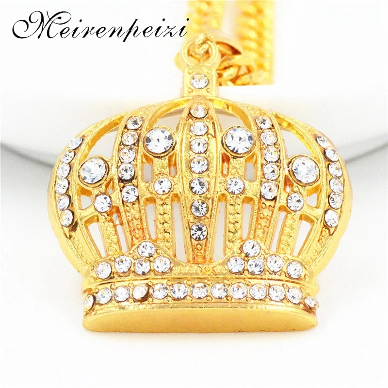 hip hop Solid water shining stone crown head necklace alloy pendant accessories elegant decoration personality