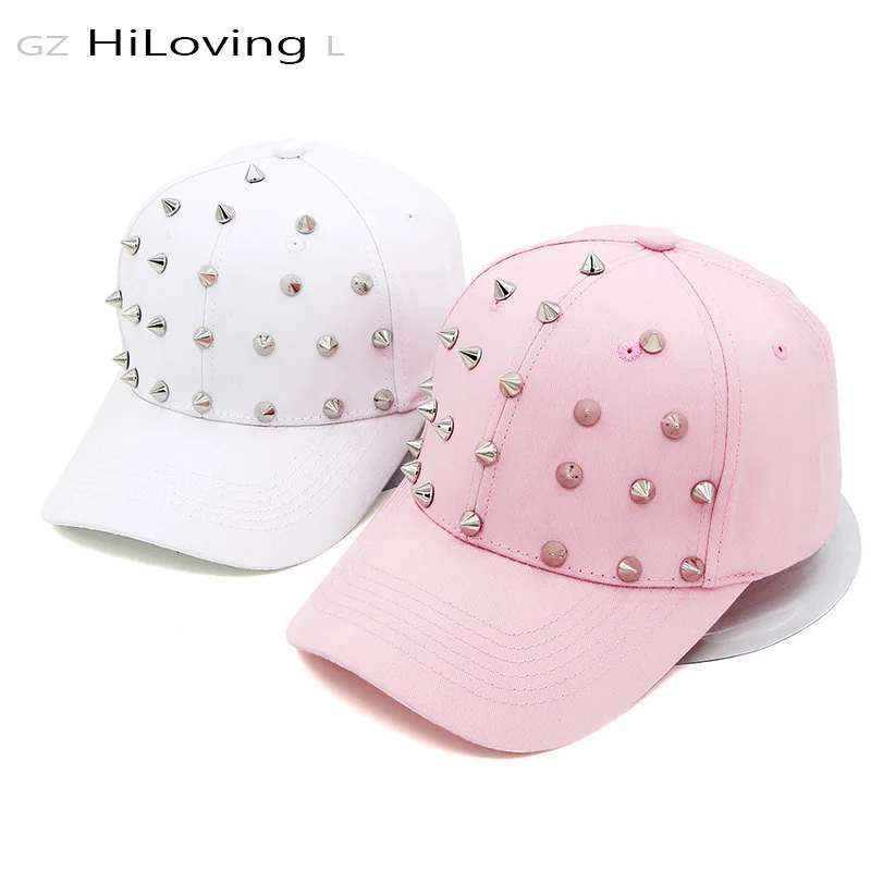 

GZHilovingL Women Cap 2017 Summer Rivet Baseball Cap Mens Unisex Cotton Solid Adjustable Baseball Caps Hats Leisure Hip Hop Caps