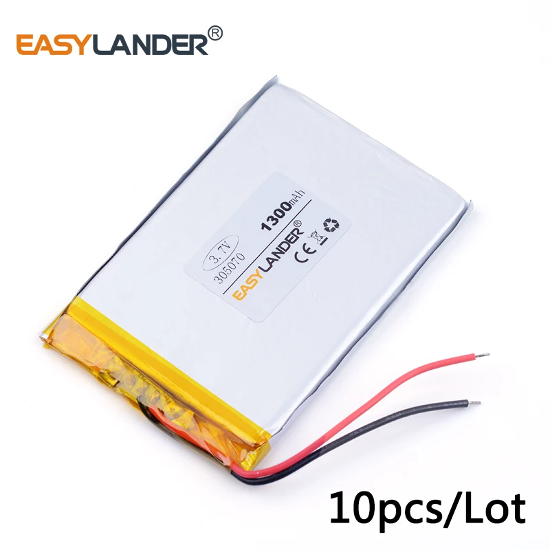 10pcs /Lot 305070 3.7V 1300mAh Rechargeable Lithium Li-ion Polymer Battery For Mp3 MP4 mobile video game PAD E-books