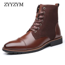Men Leather Boots Autumn Winter Superior Quality Plush Keep Warm Men Motorcycle Boots Men Plus Size 38-48