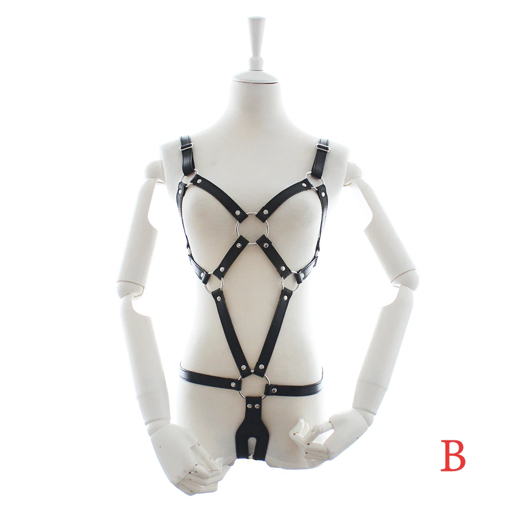 Thierry Adult Games PU Leather Body Harness for Women Fetish Slave Bondage Restraints,Exposed Breast Chastity Belt, Sex Products