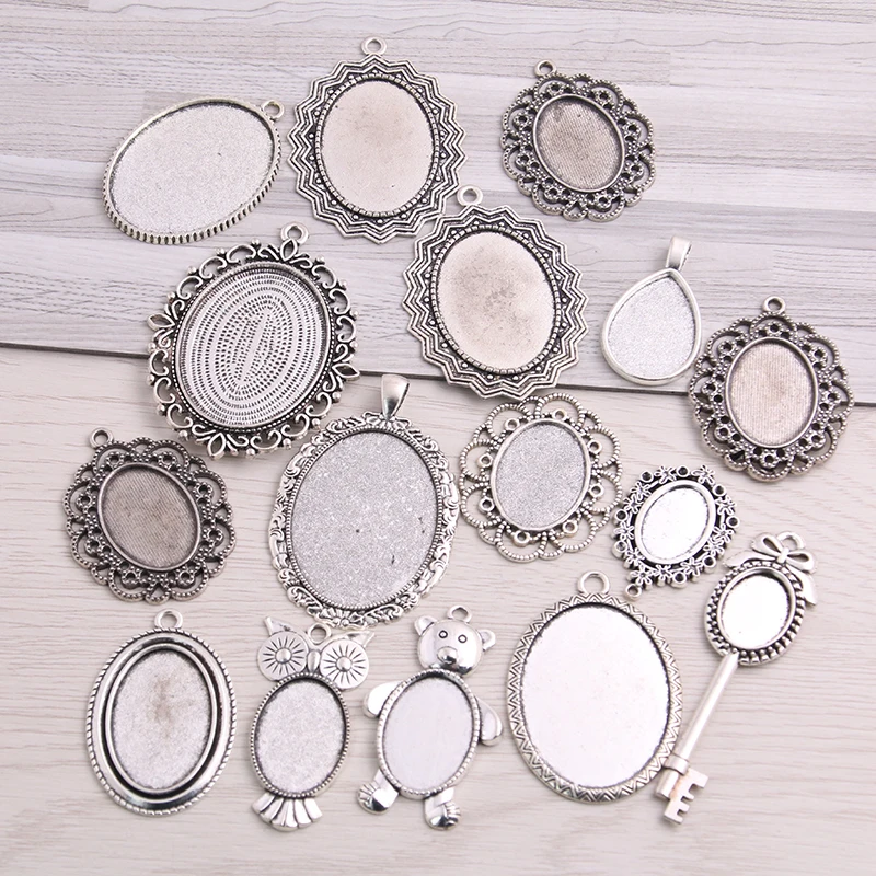 100Gram Mix Designs Antique Bronze & Antique   Zinc Alloy Pendant Blank Cameo Cabochon Base Setting Jewelry Accessories