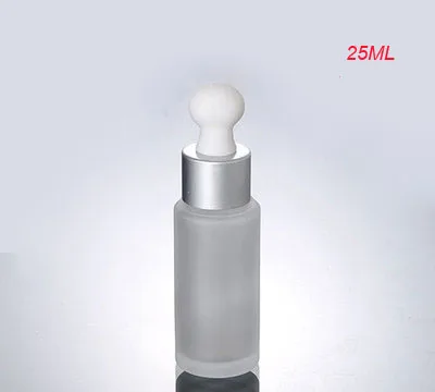 

25ML frosted glass dropper glass bottle with silver collar and white top ,glass frost lotion bottle, Cosmetic 25ml glass bottle