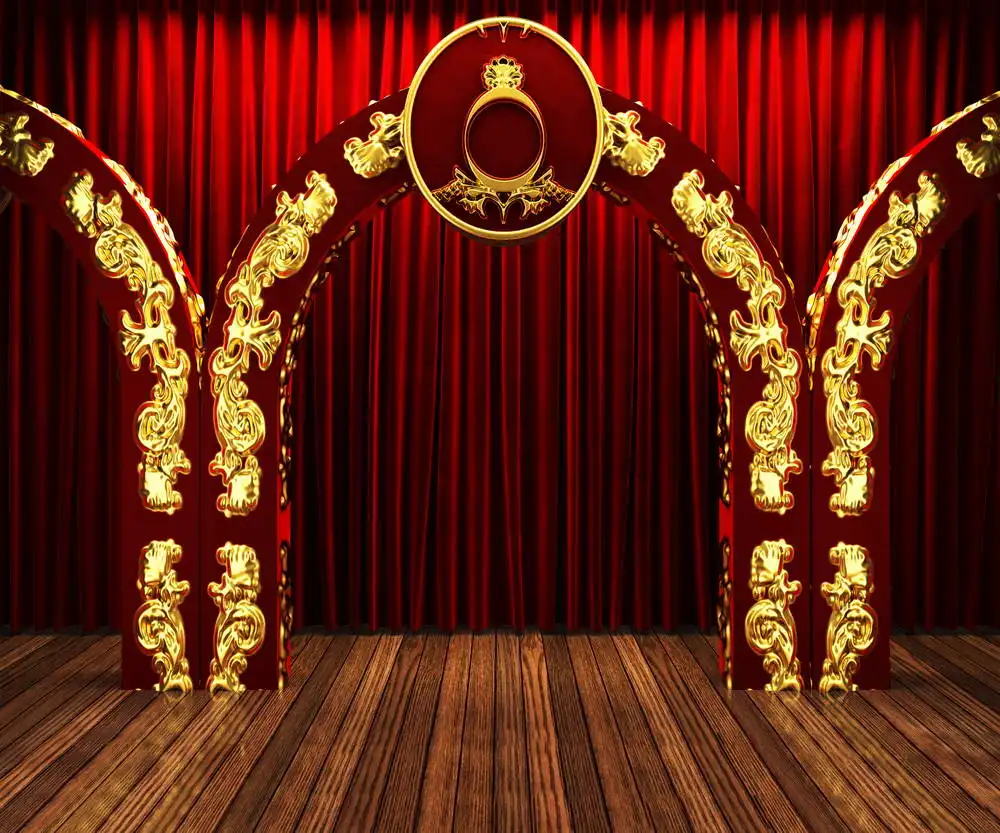 

7x5ft Gold Frame Arch Door Red Carpet Stage Custom Washable No Wrinkle Banner Photo Studio Background Backdrop Polyester Fabric