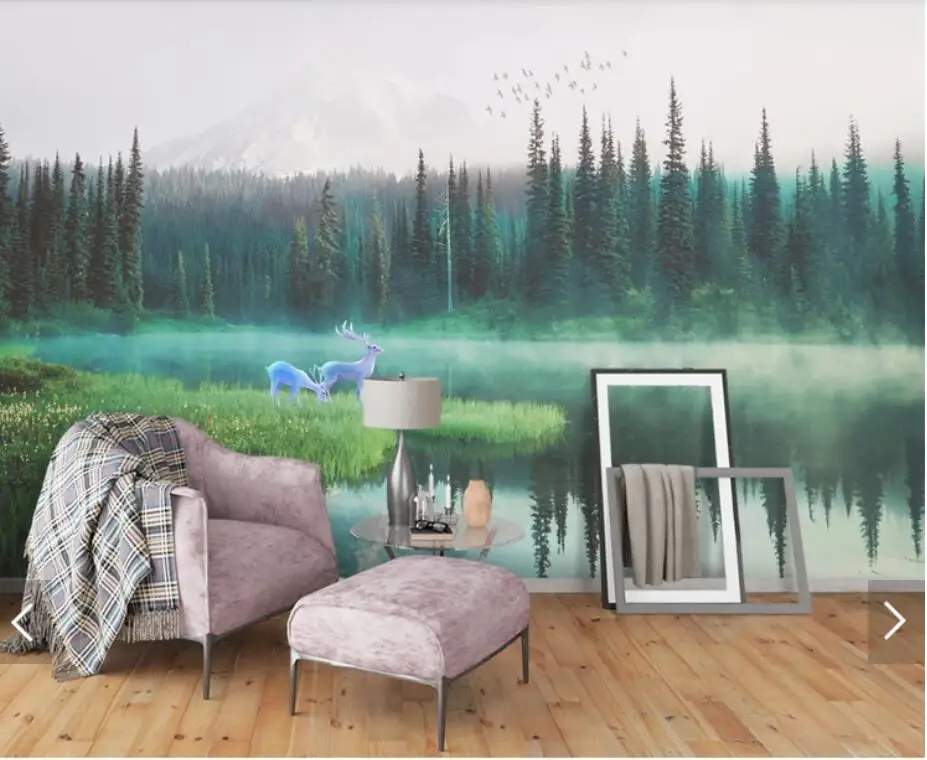 ELK Misty Forest Wall Mural Photo paper for Living Room Bedroom Printed  Paper Contact   Murals Papel De Parede