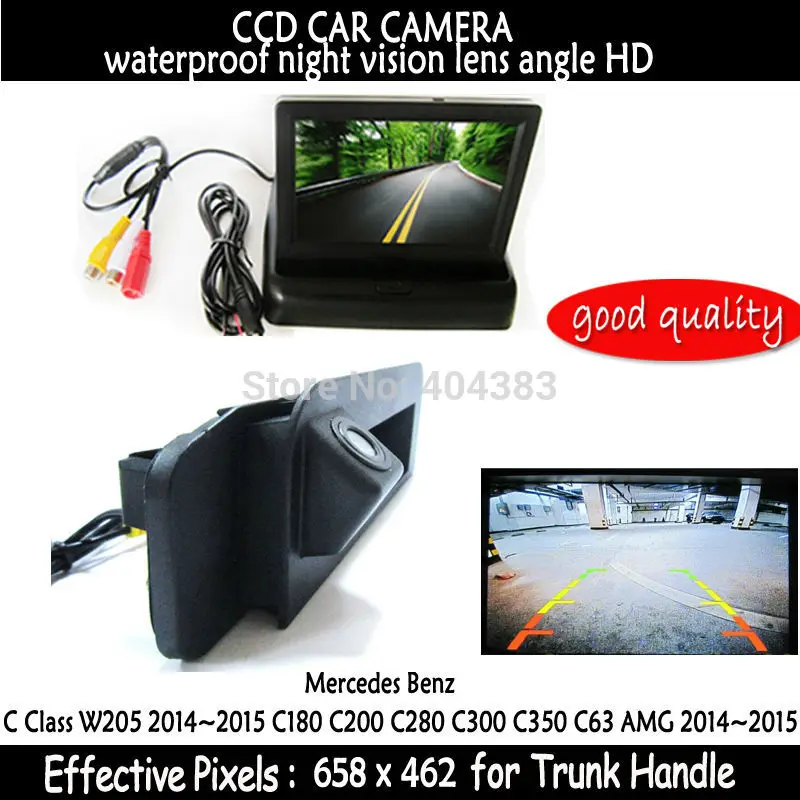 

for Mercedes-Benz C Class W205 C180 C200 C280 C300 C350 C63 2014 trunk handle Car Auto Reverse CCD HD Rear View Camera + monitor