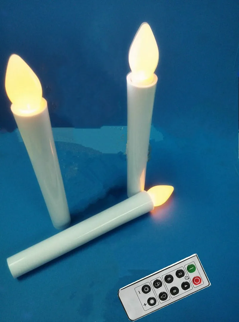 

20Pcs Flameless Led Taper candle 10 keys remote 2/4/6/8H timer controller candlestick Wedding Church Window Home decor-17.5cm(H)