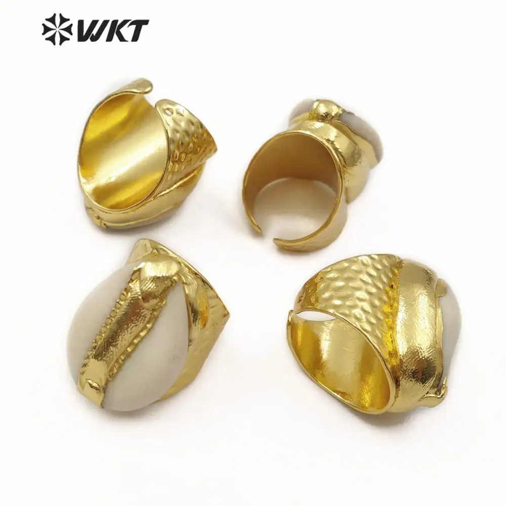 WT-R333 Newest Gold Plated Natural Cowrie Shell Ring Wholesale For Women Party Gift Adjustable Size Resist Tarnishable