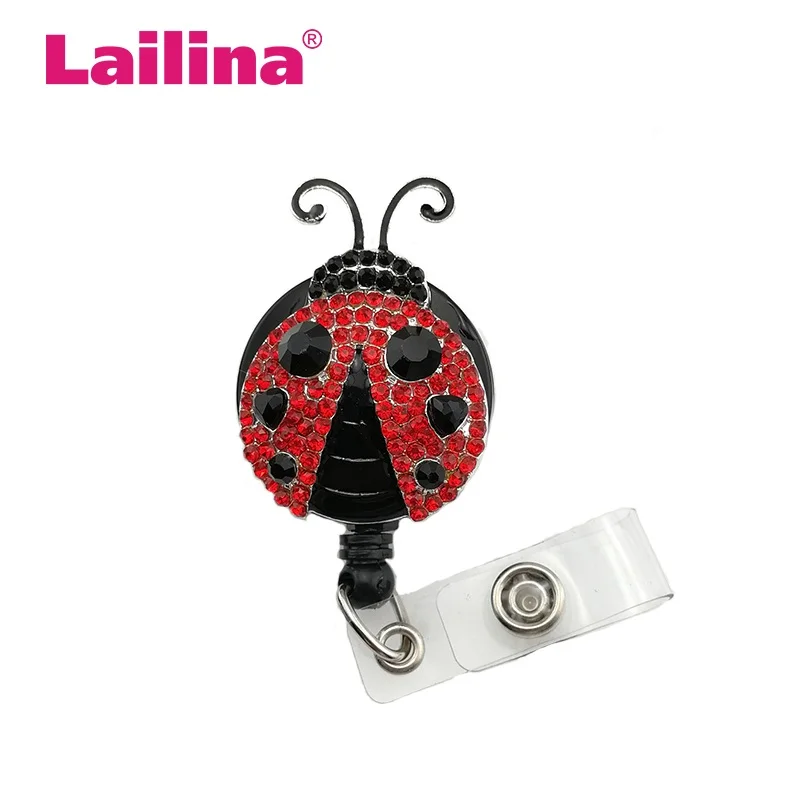 10pcs Red Ladybug Rhinestone Retractable Reel/ID Badge Holder For Nurse Gift Accessories