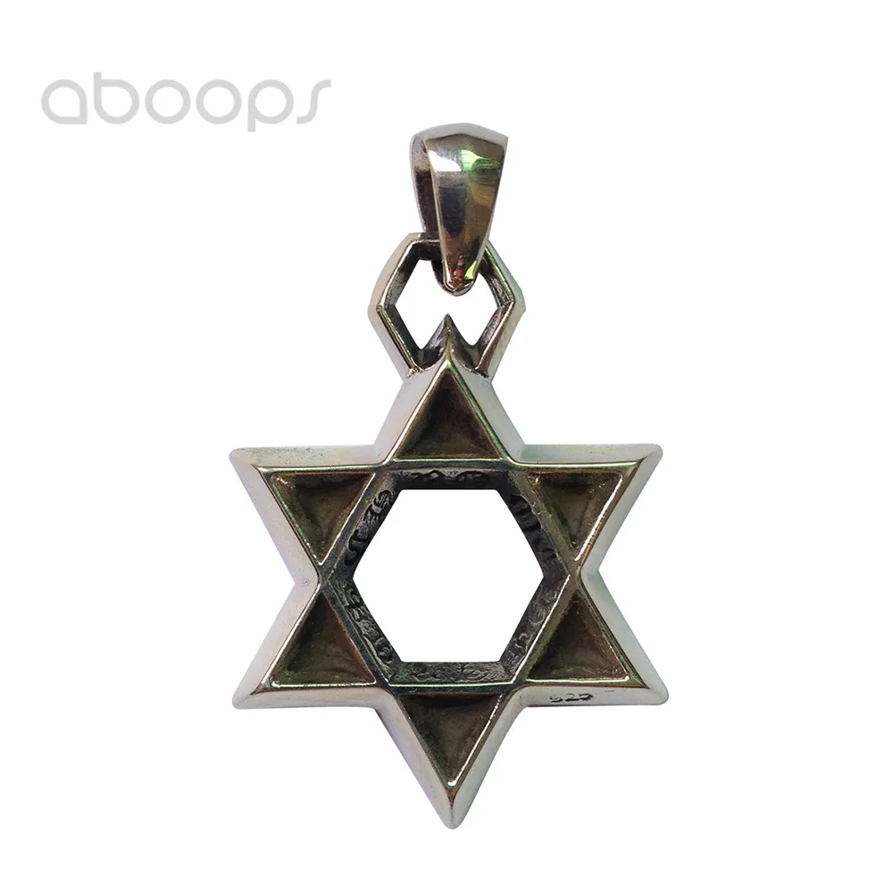 Black 925 Sterling Silver Star of David Pendant,Solid Hexagram Pendant for Men Boys,Free Shipping