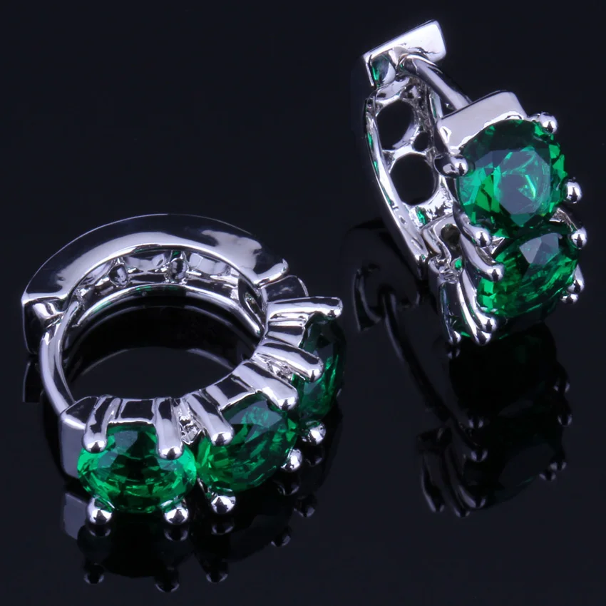 

Majestic Green Cubic Zirconia Silver Plated Huggie Hoop Earrings V0167