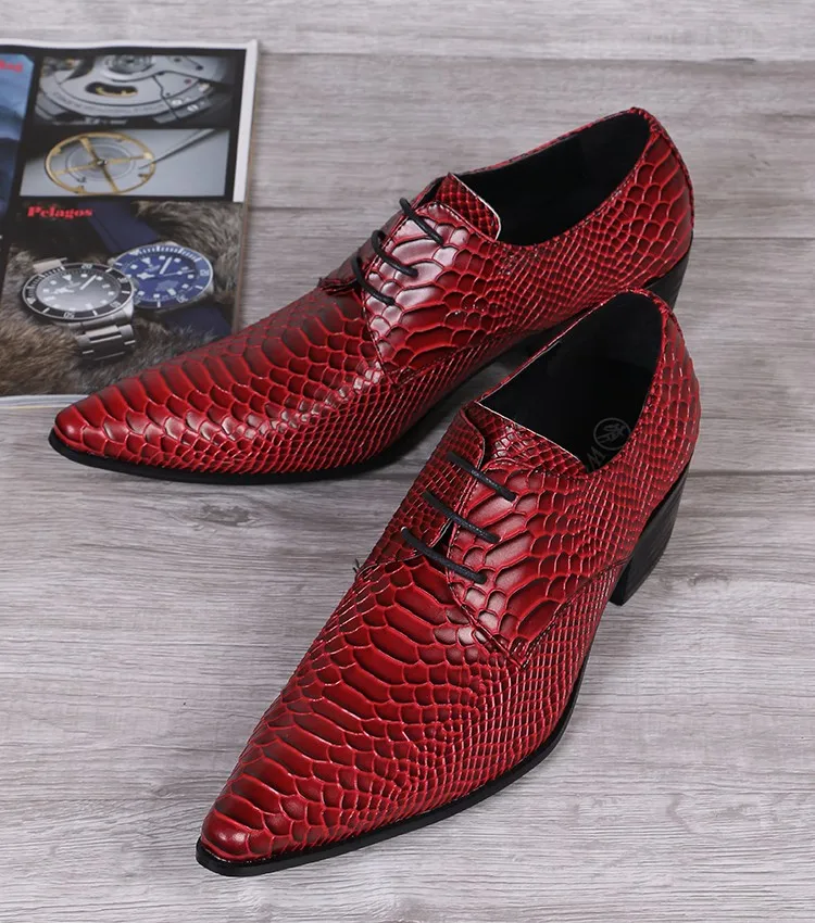 Choudory Zapatos hombre italian shoes brands man prom red high heels shoes pointed toe snake skin leather dress wedding shoes