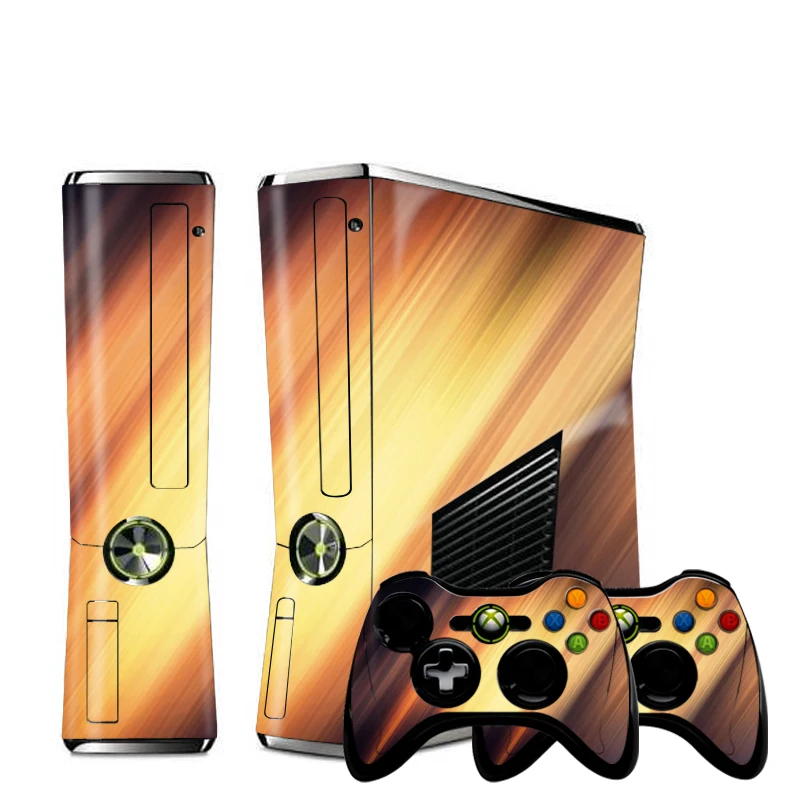 DATA FROG 3D Brown Wood Custom Vinyl Console Cover For Microsoft Xbox 360 SLIM Skin Stickers Controller Protective For XBOX360 S