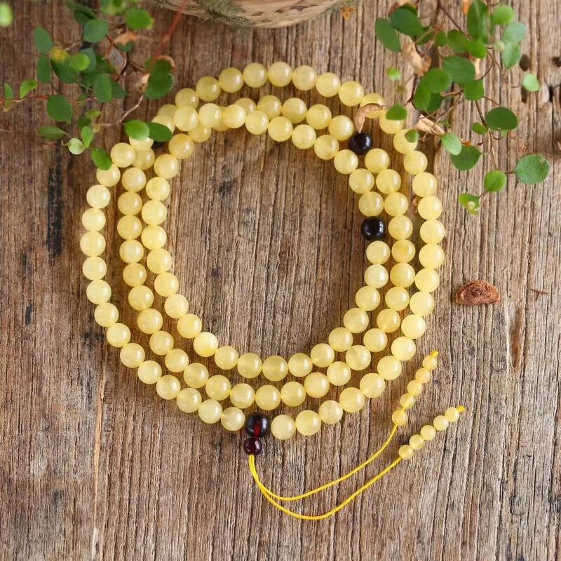 Wholesale Natural Baltic White Nectar Yellow  Amber 108 Prayer Beads 6.5mm+ Round Buddhist Mala Certificated Amber