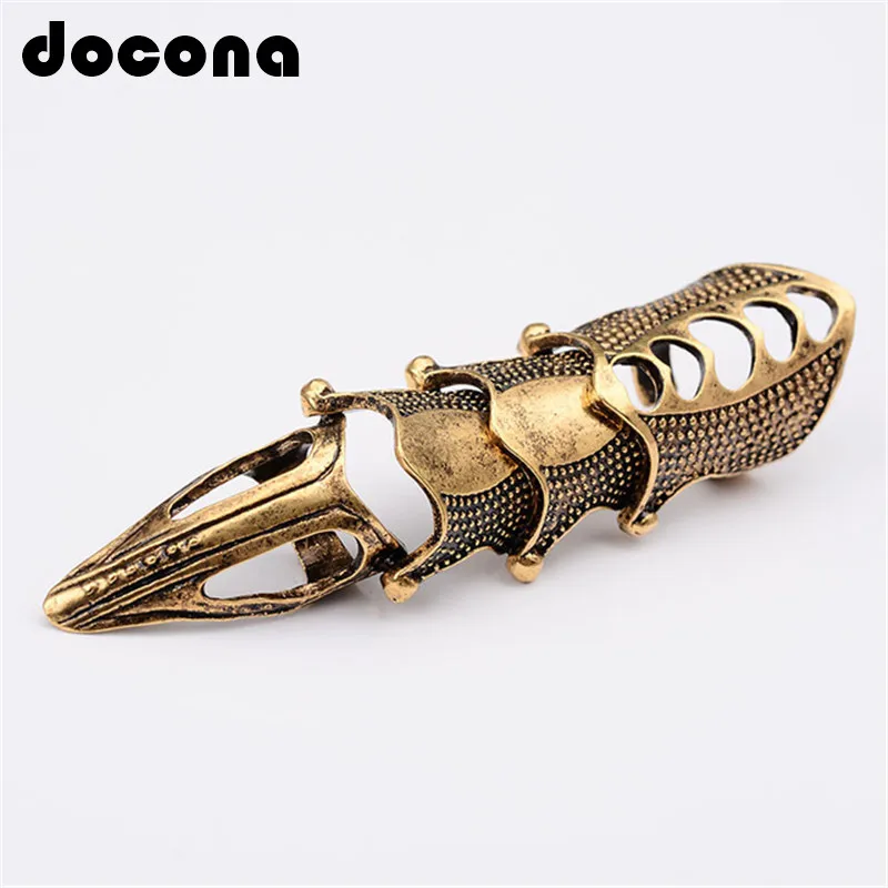 docona Punk knight Skull Armour Knuckle Midi Finger Rings for Women Gothic Gold Alloy Adjustable Ring Party Jewelry