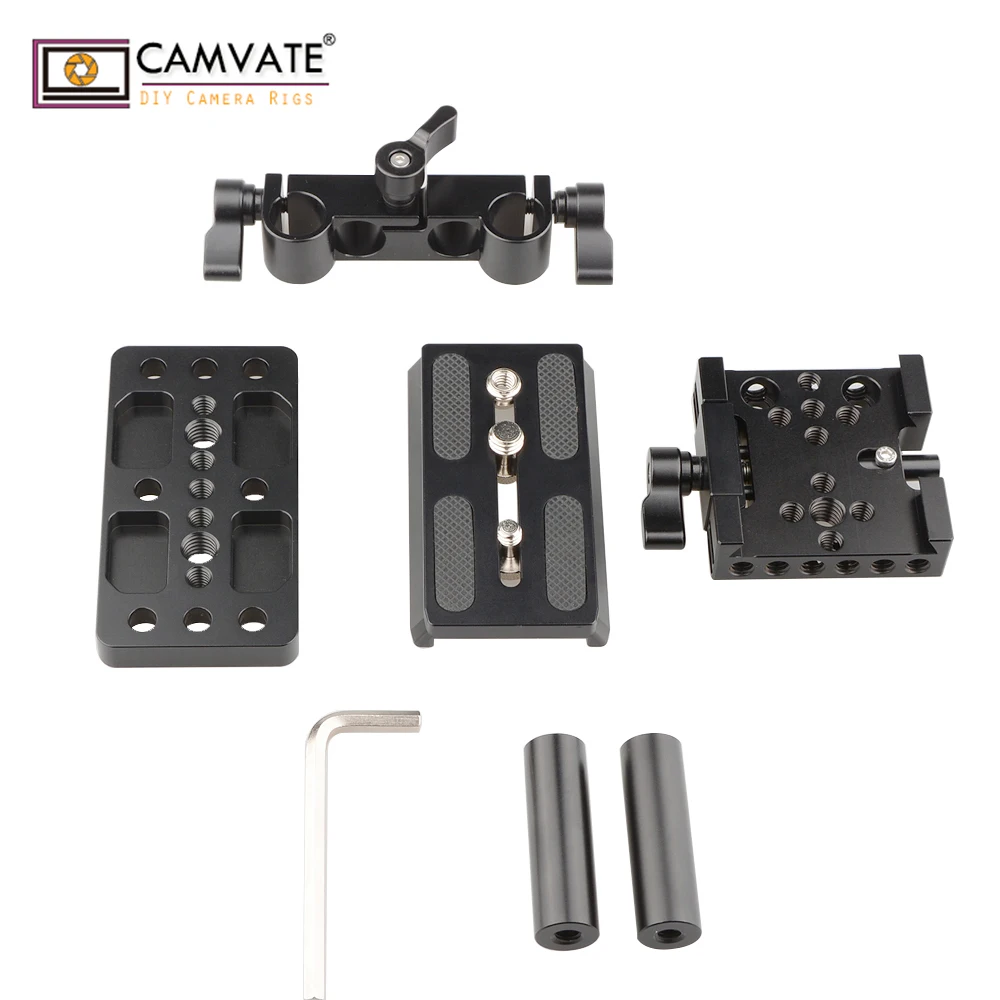 Camvaste-placa de montagem para câmera, base qr com braçadeira lws de 15mm e base dupla para manfrot, tripé 577/501/ 504/ 701