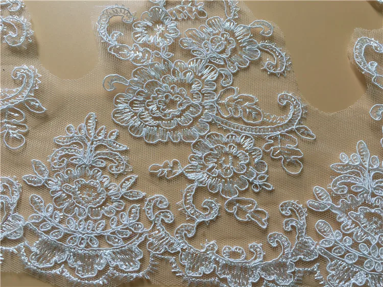 1Yard White/Ivory Lace Edge Mesh Tulle Flower Venise Venice Lace Trim Applique Sewing Craft for Wedding Decor DIY Boutique