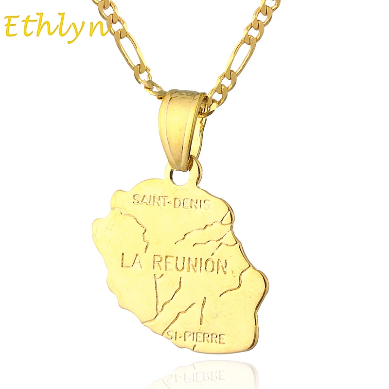 Ethlyn Gold Reunion island Map pendant & necklace for women & men,18KGP  country map  la Reunion map   jewelry P39