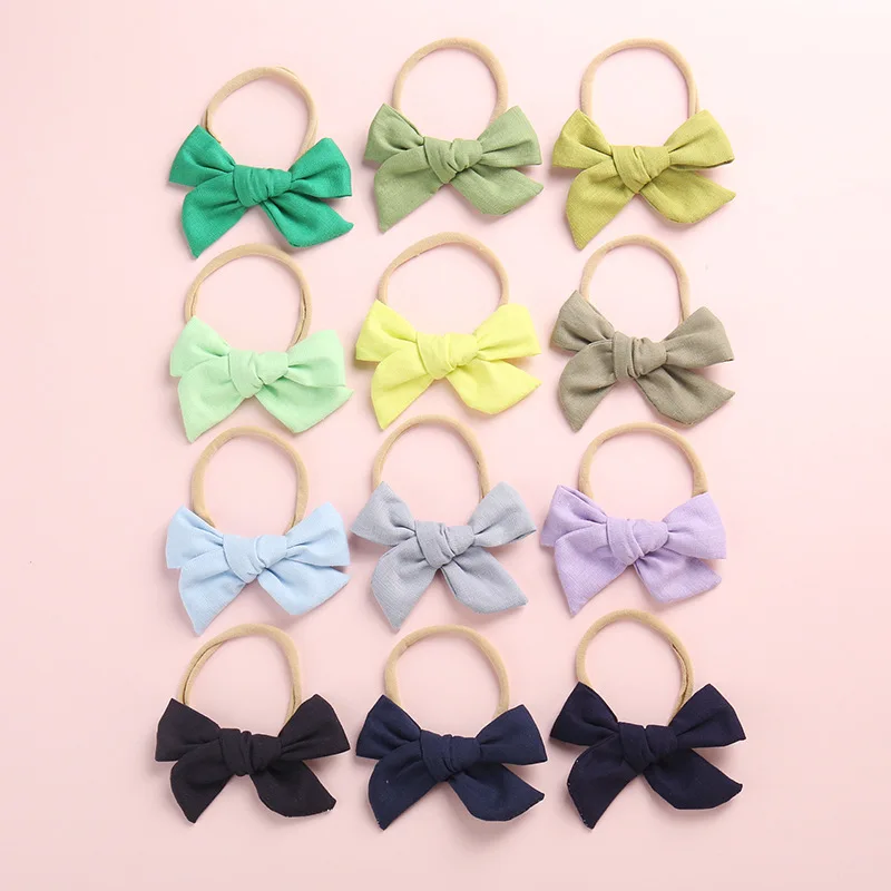 36pc/lot 2019 Solid Cotton Bow Nylon Headband For Girls Hair Bows Kids Children Girls Birthday Party Gifts Hair Accessories