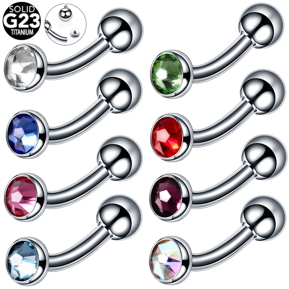 1PC Titanium Eyebrow Banana Piercing Crystal Gem Tongue Rings Sexy Vagina Piercings Genital Piercing Daith Earrings Body Jewelry