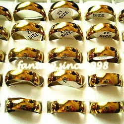 Wholesale Bulk Lots 50pcs Gold Color Plated Band Stainless Steel Rings 6mm Width Wedding Fashion Gift