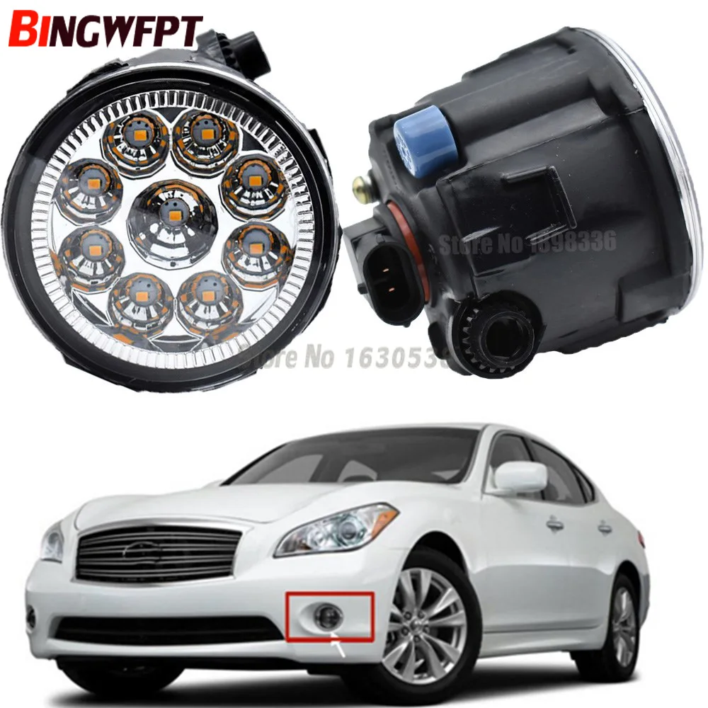 

2PCS Front Fog Lights Assembly Car H11 Halogen & LED Light Running Lamps for Infiniti M37/M56/Q70 2011-2015