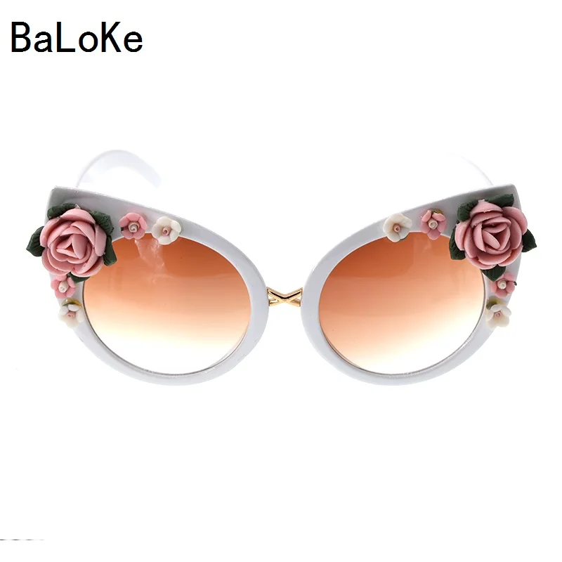 Baroque Vintage Cat Eye Sunglasses Retro Rhinestone Crystal Sunglasses Summer Beach Metal flowers Glasses Gift