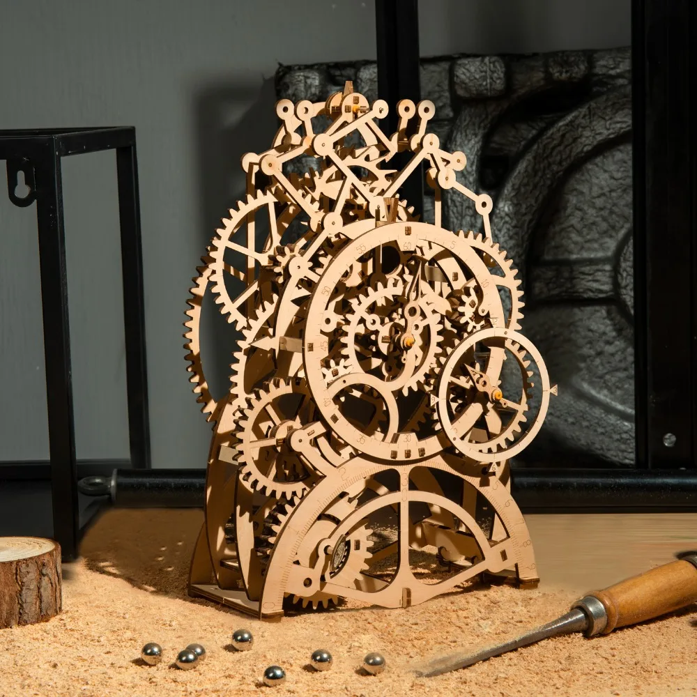 Robotime DIY 3D drewniane Puzzle mechaniczne zestaw klocków cięcie laserowe akcja mechaniczna zabawki prezentowe dla dzieci LG/LK/AM