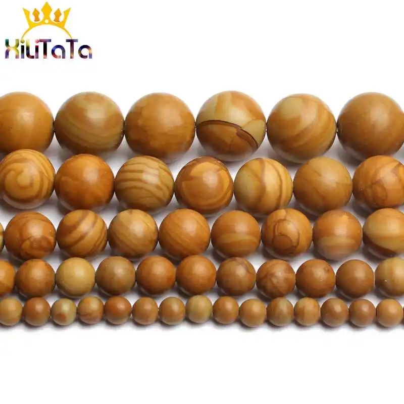 Round Natura Wood Jaspers Stone Beads Yellow Loose Spacer Beads 15\'\' 4/6/8/10/12mm For Jewelry Making DIY Bracelets Necklaces