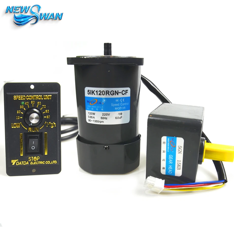 Motor do Redutor da Engrenagem da C.a. de 51k120rgn-cf 120w Motor de Regulação da Velocidade ph 50 hz ac 220v 100 Rpm a 50 Rpm com Controlador de Velocidade