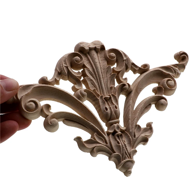 New Flower Wood Carving Natural Appliques For Furniture Cabinet Unpainted Wooden Mouldings Decal Decorative Figurine Home Decor