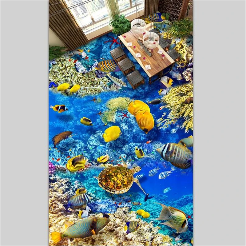 wellyu  Custom 3D flooring stickers  Ocean World 3D flooring three-dimensional painting can be magnified ten times  behang