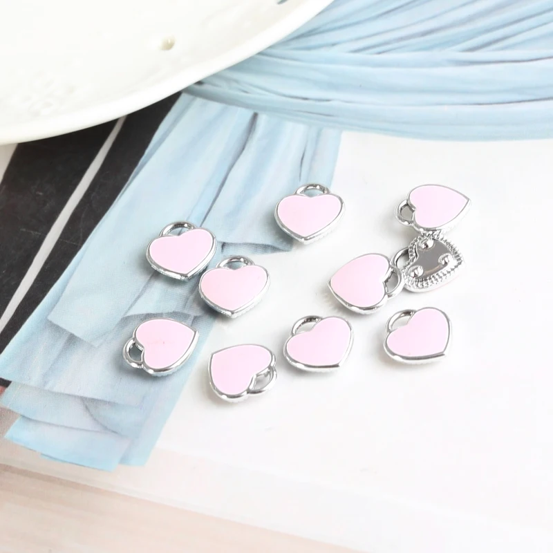 11mm*12mm Alloy Pink Color Enamel Heart Charms Pendant For Jewelry Findings Accessories 20pcs Wholesale