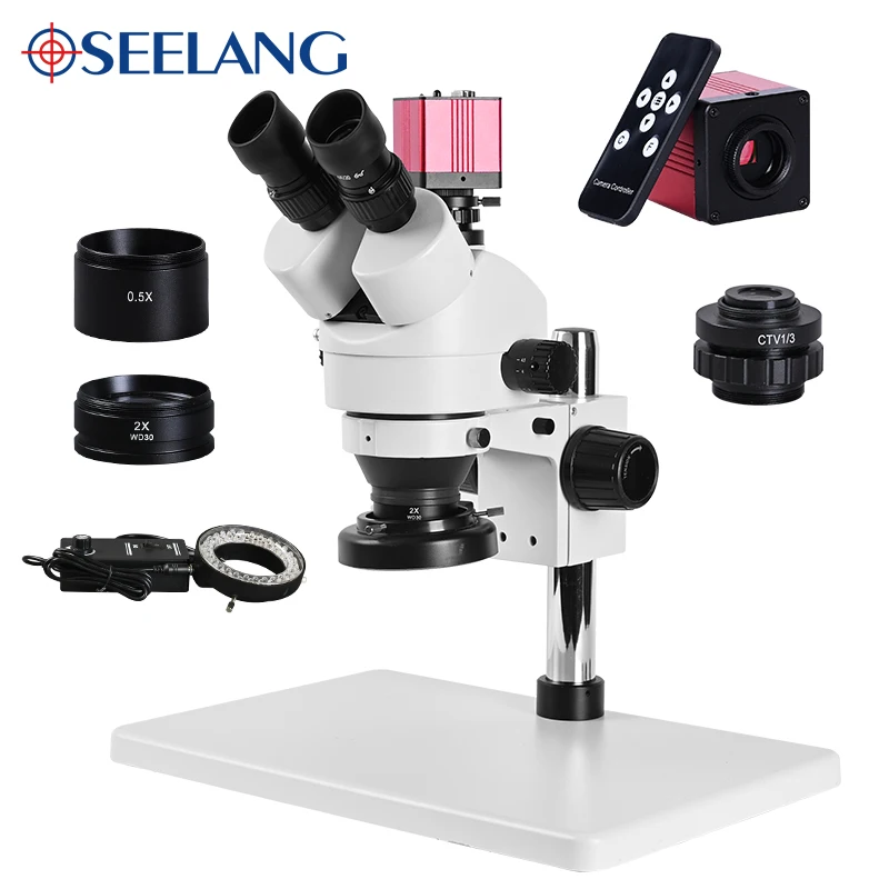 

zoom 3.5 90x HD digital Trinocular Stereo Microscope + Large workbench+ 2K camera VGA HDMI + LED Ring Light +1/3 adapter solderi