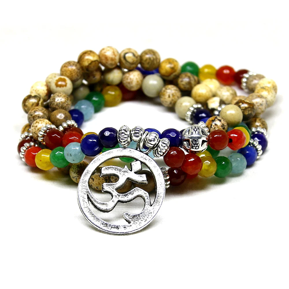 Pulseira de cura do equilíbrio de chakra, pulseira de pedra de cura reiki yoga, com contas de 108, bracelete multicamadas feminino e masculino