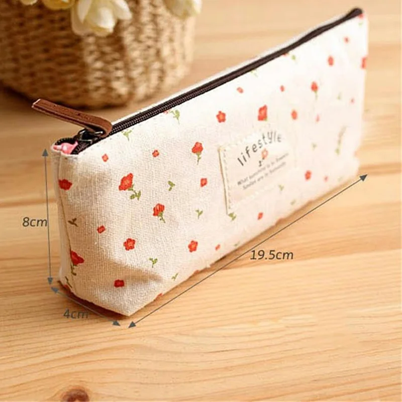 1 pçs bonito flor floral lápis saco para meninas lona caneta caso cosméticos bolsa de armazenamento com zíper bolsa escritório escola suprimentos