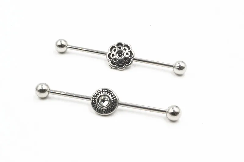 Lot50pcs 14g Surgical Steel Industrial Ear Scaffold Barbells Gems Cartilage Helix Bar Body Jewelry Ear Piercing Earring New