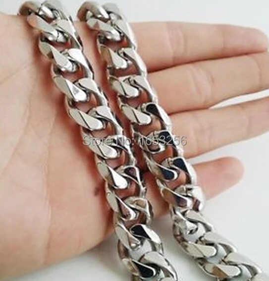 Huge 15mm wide 24\'\' Men\'s Jewelry Stainless Steel Cuban Curb Link-chain Necklace Heavy High Quality For XMAS Gifts