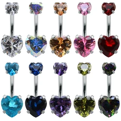 Heart Crystal Belly Button Rings 14G Belly Bar Navel Piercing Jewelry Hot Summer Women Jewelry CZ Navel Piercing Belly Nombril